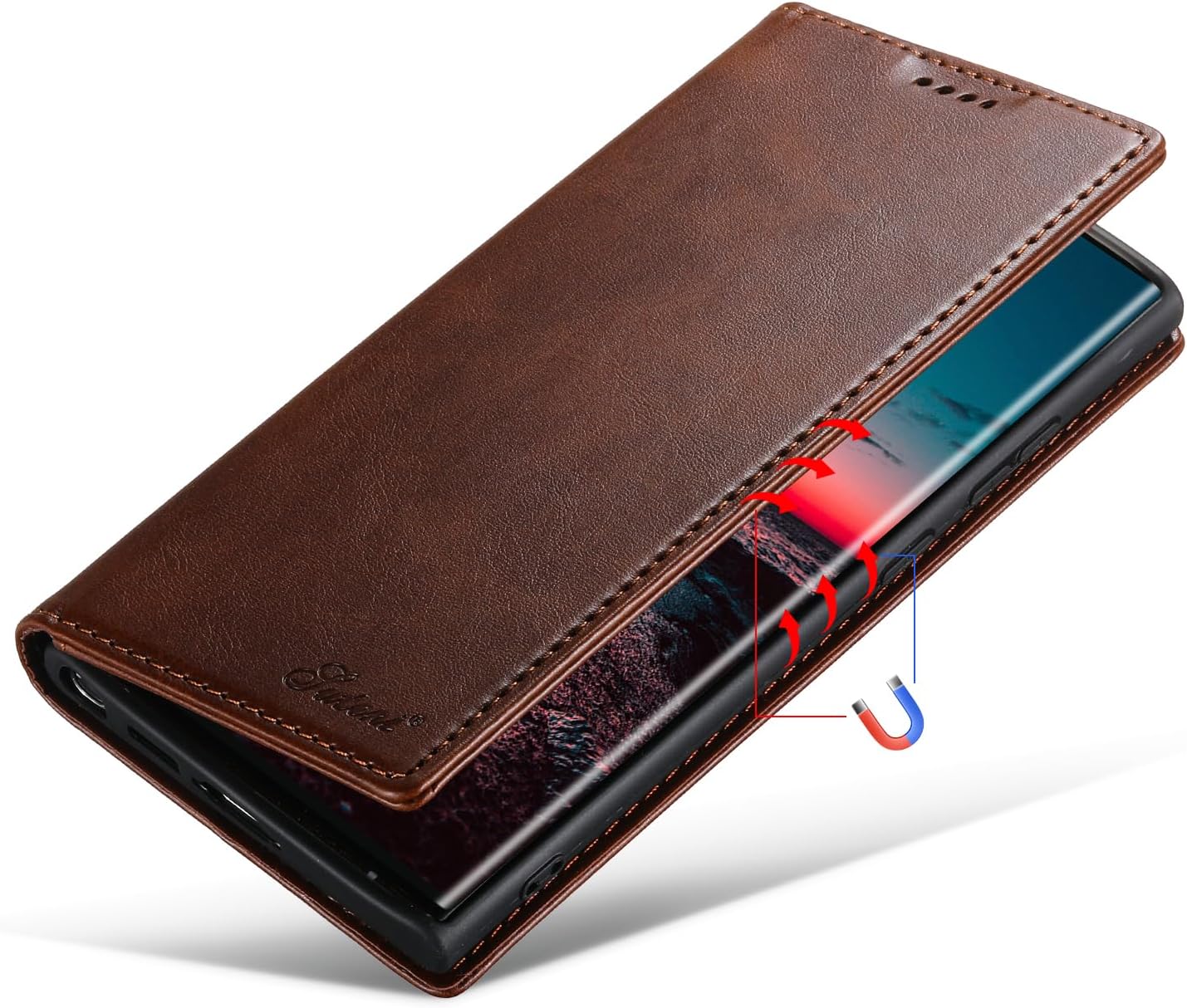 iTape Wallet phone case for Samsung Galaxy S24 Ultra, magnetic flip cover stand, leather phone case for Samsung Galaxy S24 Ultra Leather phone case Red