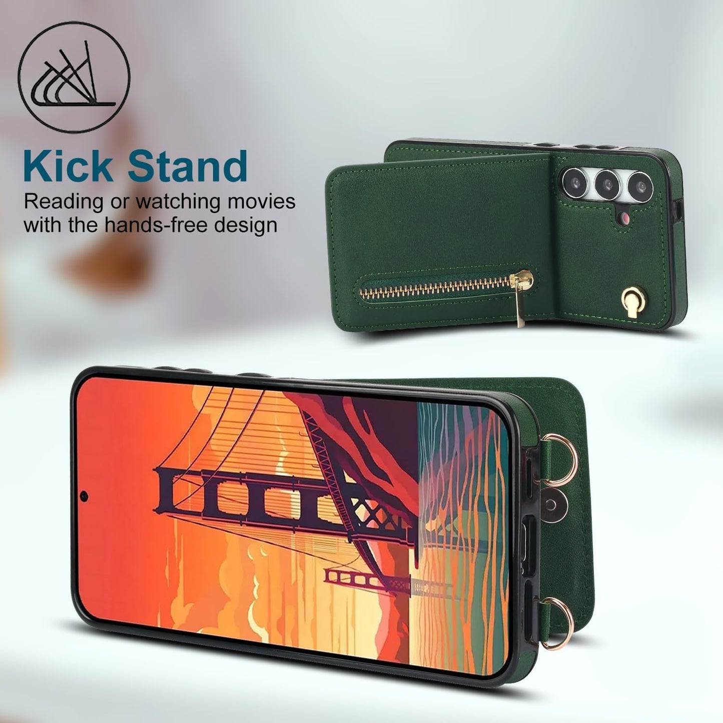 iTape Samsung Galaxy S24 plus Case Wallet, Zipper Coin Pouch, Credit Card Slot Holder, Wrist Strap, Samsung Galaxy S24 plus Case Adjustable Crossbody Lanyard [RFID Blocked] Purple