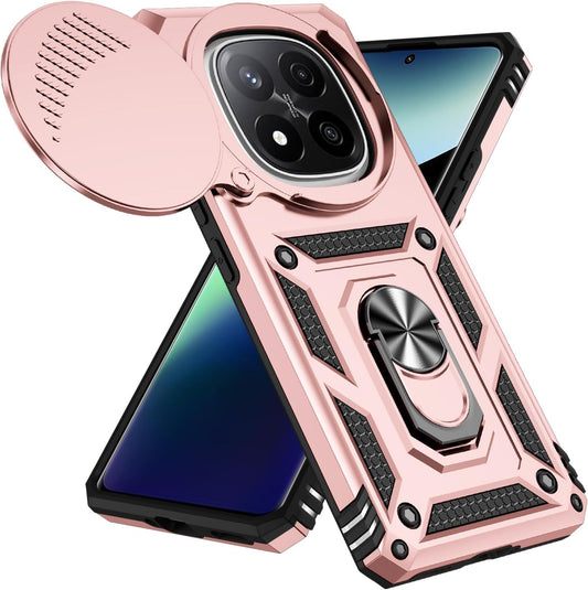 Magnetic Car Mount 2 in 1 Phone Case for Xiaomi Redmi Note 14 Pro+ 5G, Military Grade Protective Case, Phone Case Built-in 360° Rotating Ring Bracket Buckle Push Window Lens Protection