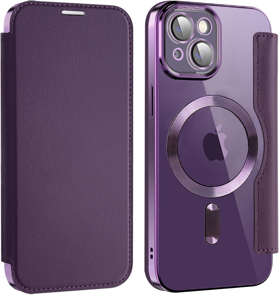 Wallet phone case suitable for iPhone 13 with [Credit Card Holder][RFID Blocking], compatible with magnetic wireless charging Green