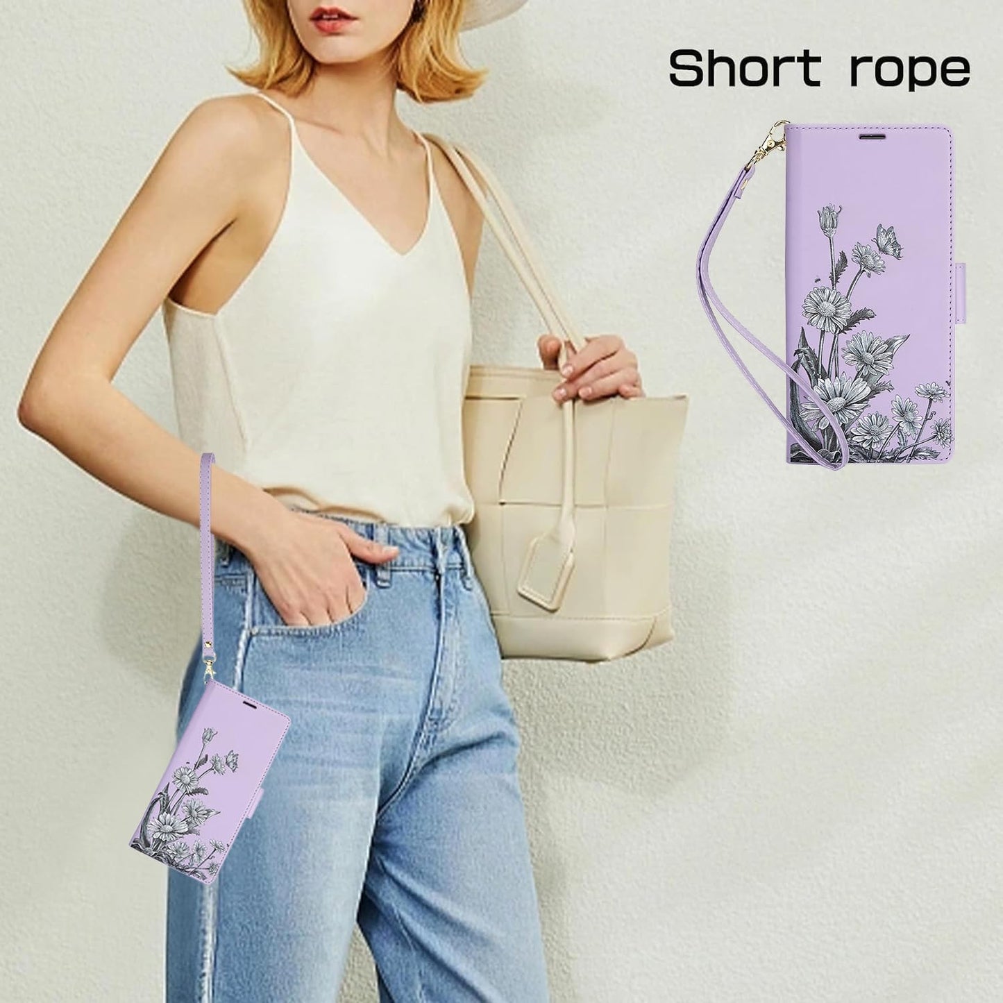 Printed Wallet Phone Case for iPhone 16 Plus, RFID (Anti-Theft), Wallet Flip Stand with Wrist Strap for iPhone 16 Plus Rose Gold