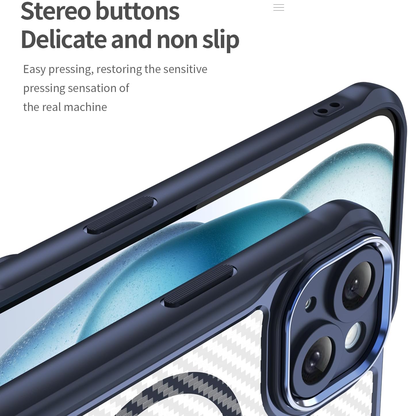 Magnetic carbon fibre case for iPhone 15, support wireless charging, carbon fibre shockproof slim case Blue