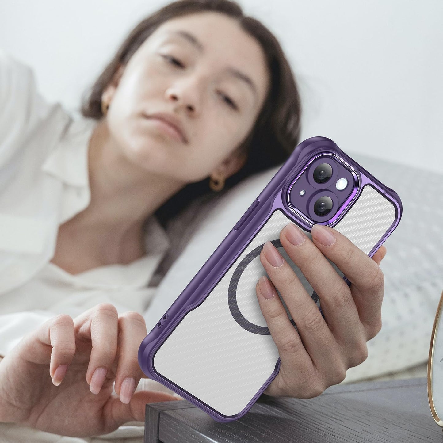 Magnetic carbon fibre case for iPhone 15, support wireless charging, carbon fibre shockproof slim case Blue