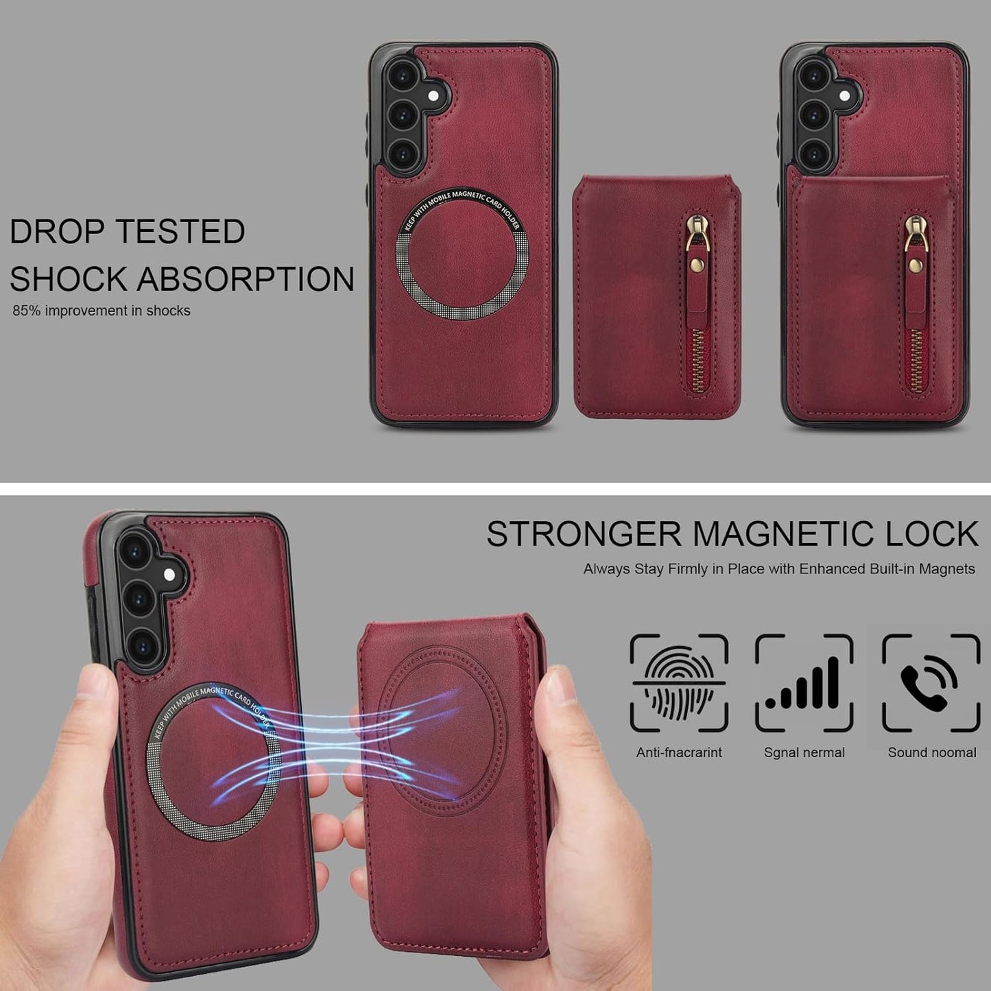 iTape Magnetic card holder phone case suitable for Samsung Galaxy S25+, zipper magnetic split magnetic wallet with adjustable bracket Pink
