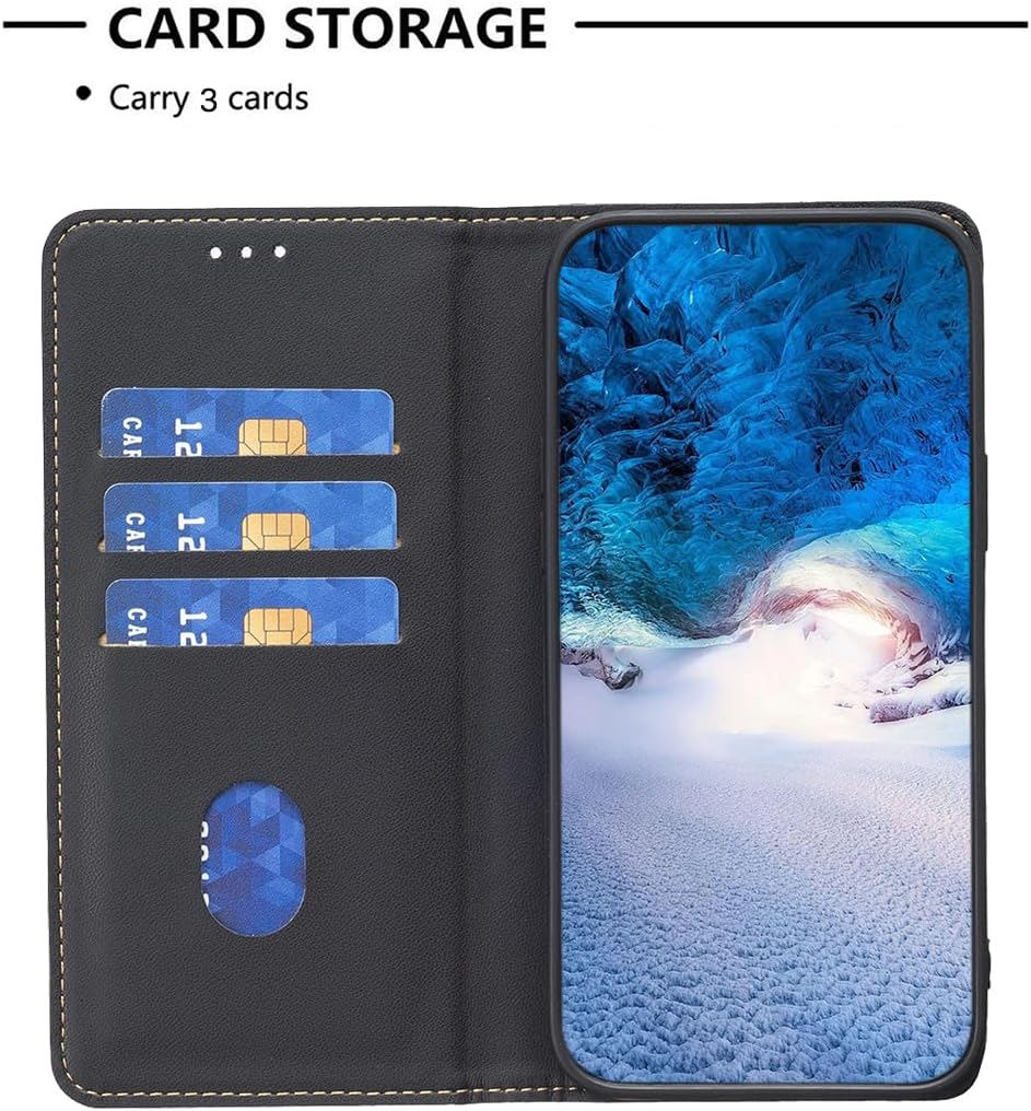 Leather Phone Case for iPhone 16E, Magnetic Leather Wallet Case, Flip Stand Shockproof Protection Gold