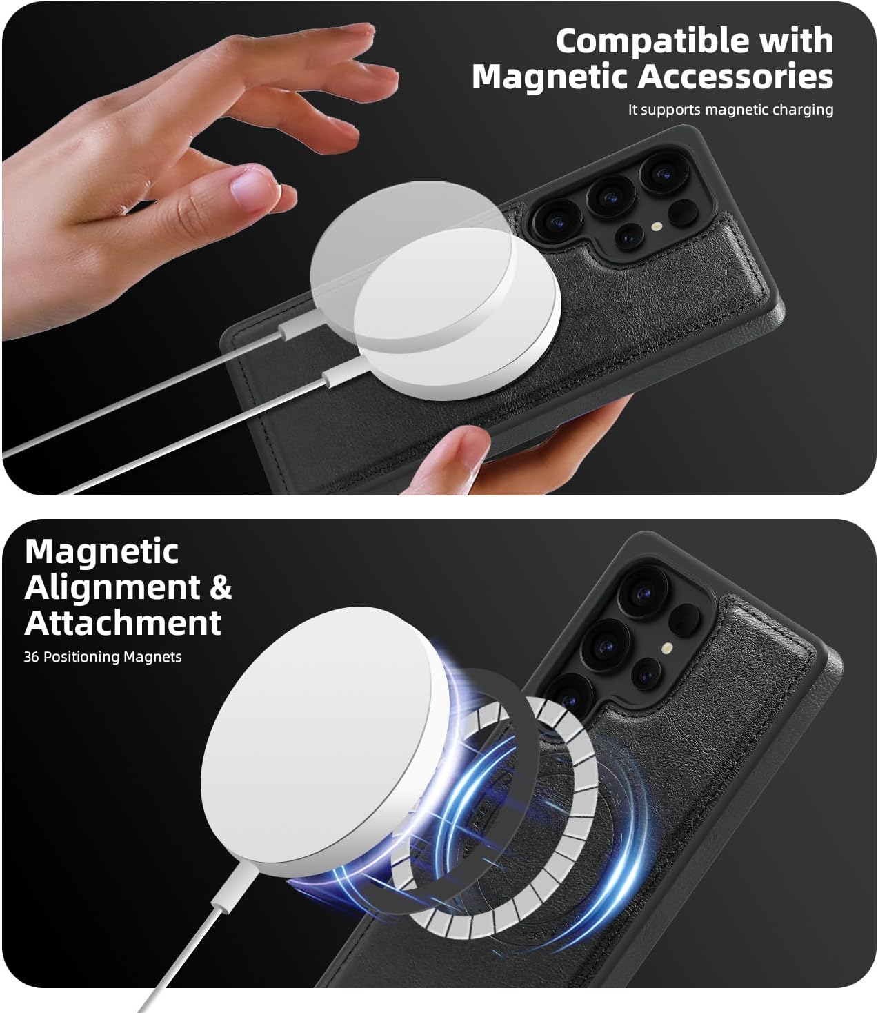 2 in 1 card holder phone case for Samsung Galaxy S25 Ultra, magnetic leather phone case magnetic car mount wireless charging, card holder holder Purple