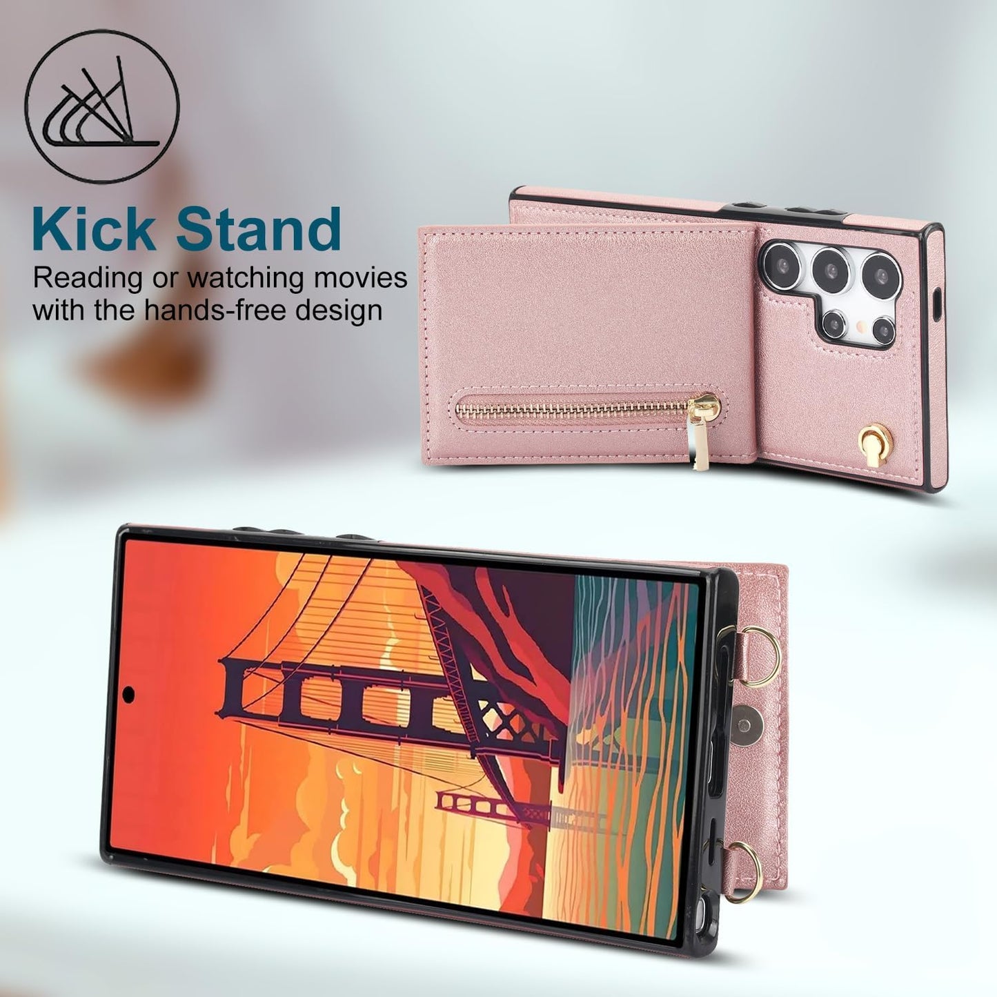 iTape Samsung Galaxy S24 Ultra Case Wallet, Zipper Coin Pouch, Credit Card Slot Holder, Wrist Strap, Samsung Galaxy S24 Ultra Case Adjustable Crossbody Lanyard [RFID Blocked]
