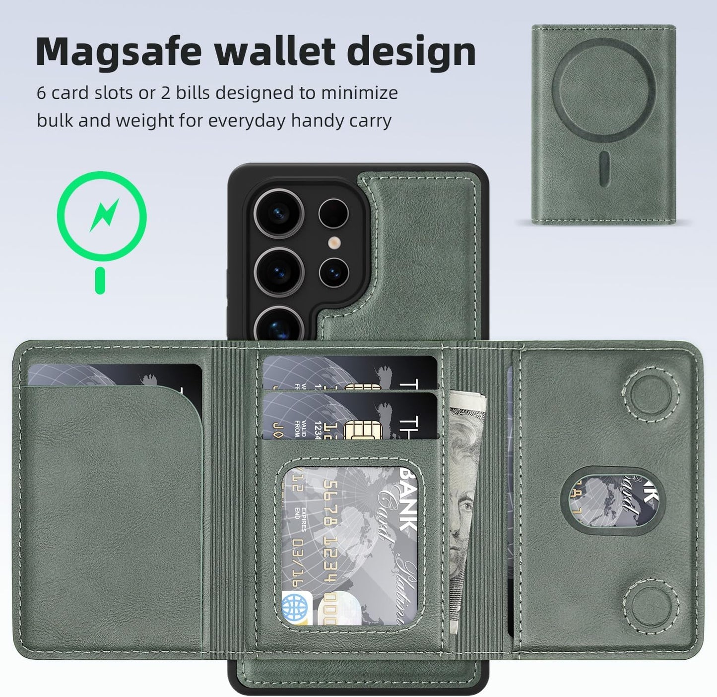 2 in 1 card holder phone case for Samsung Galaxy S25 Ultra, magnetic leather phone case magnetic car mount wireless charging, card holder holder Purple