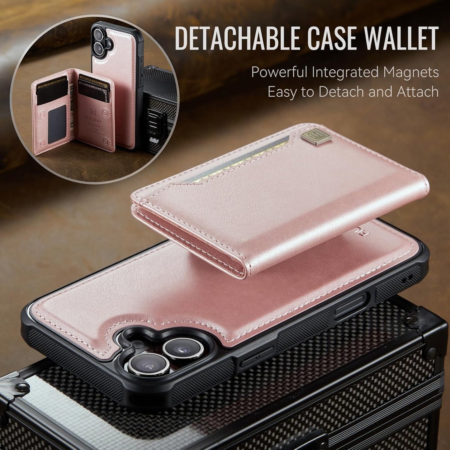 Double magnetic card holder mobile phone case for iPhone 16, RFID (anti-theft), supports car magnetic suction function + multi-directional bracket Blue