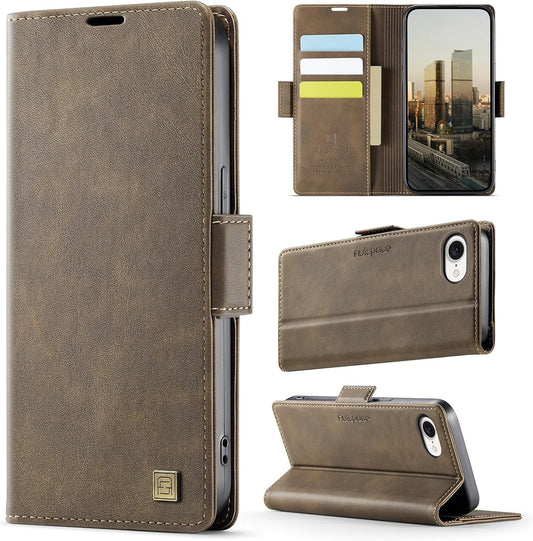 Soft leather wallet case for iPhone 16E, RFID (anti-theft), wallet card slot flip cover stand for iPhone 16E Support wireless charging Gray