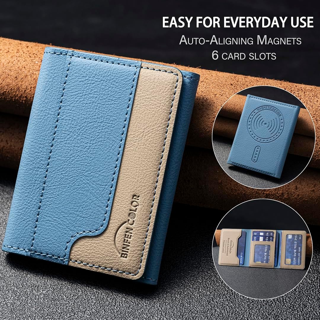 iTape Leather Magnetic Phone Wallet Compatible with Various Phone Models Android and iOS, Colorblock Horizontal Magnetic Card Holder Ultra-thin Wallet Card Holder Flip Stand Green