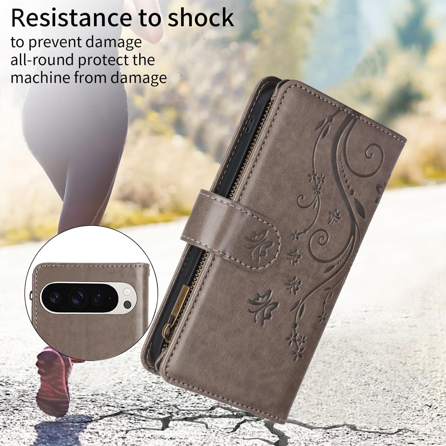 iTape Orchid Butterfly Phone Case for Google Pixel 9 with Multiple Card Slots Wallet, Magnetic Closure Bracket, Shockproof Protective Phone Case Wristband
