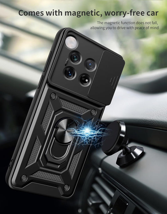 iTape Shockproof phone case for one plus 12 5G, with sliding window back cover, ring buckle holder, magnetic phone case car mount zhij Rose Gold