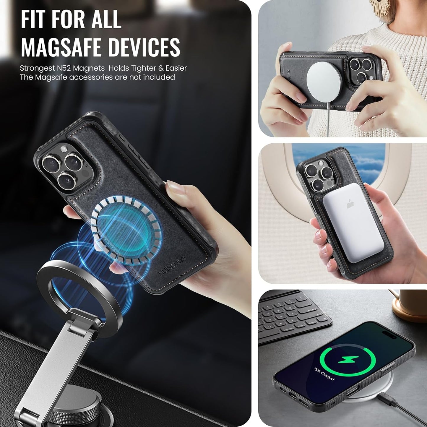 Up and down card holder mobile phone case suitable for iPhone 16 Pro, RFID (anti-theft), supports car magnetic suction function, card slot wallet holder Blue