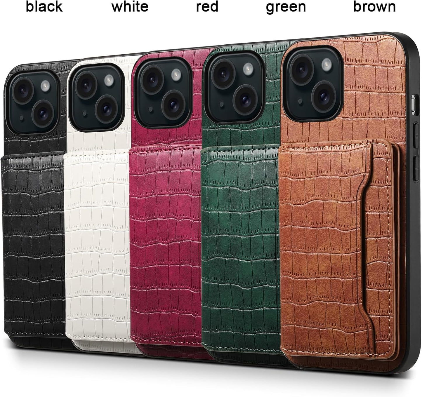 Crocodile pattern phone case suitable for iPhone 15 Pro max, magnetic card holder holder card slot phone case, Green