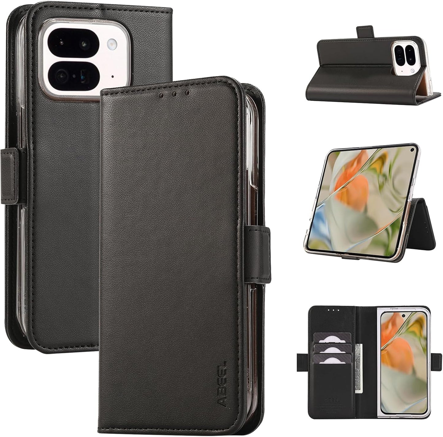 iTape Folding Magnetic Leather Case for Google Pixel 9 Pro Fold, RFID Anti-theft Wallet Phone Case, Multi-Card Slot Magnetic Flip Cover Holder Pink