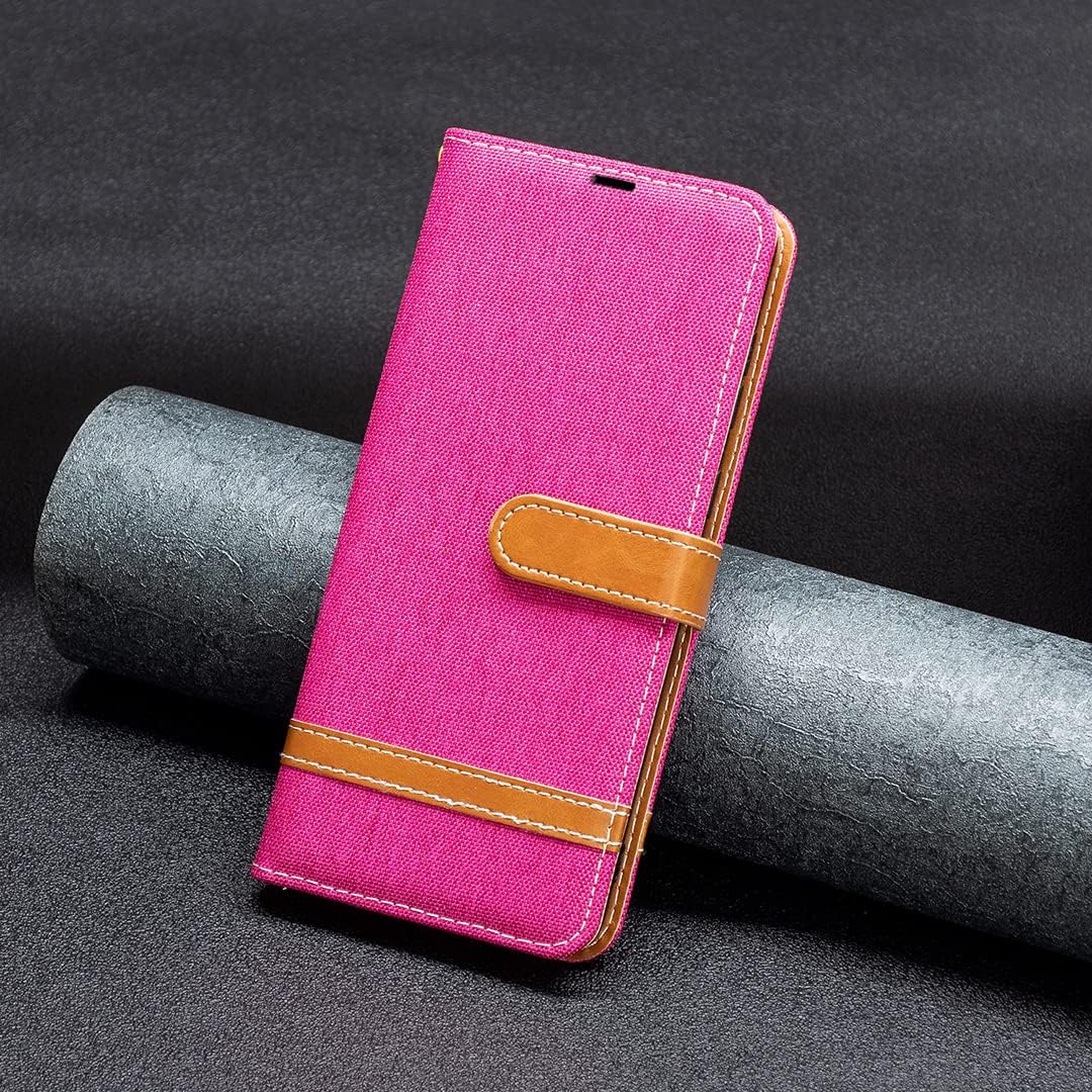 Colorblock Denim Wallet Phone Case for iPhone 16E, Wallet Phone Case Flip Stand, Credit Card Slot Wallet Wrist strap Green