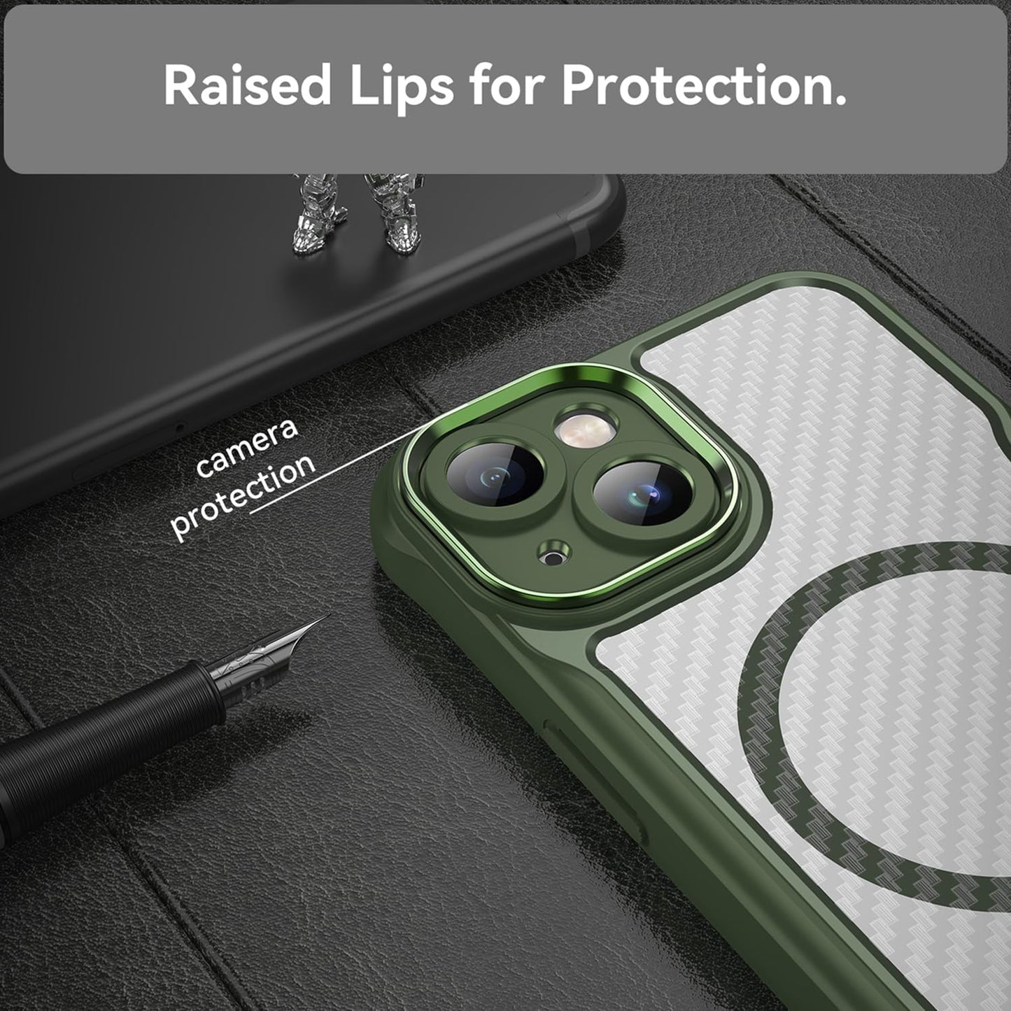 Magnetic carbon fibre case for iPhone 14, support wireless charging, carbon fibre shockproof slim case Black
