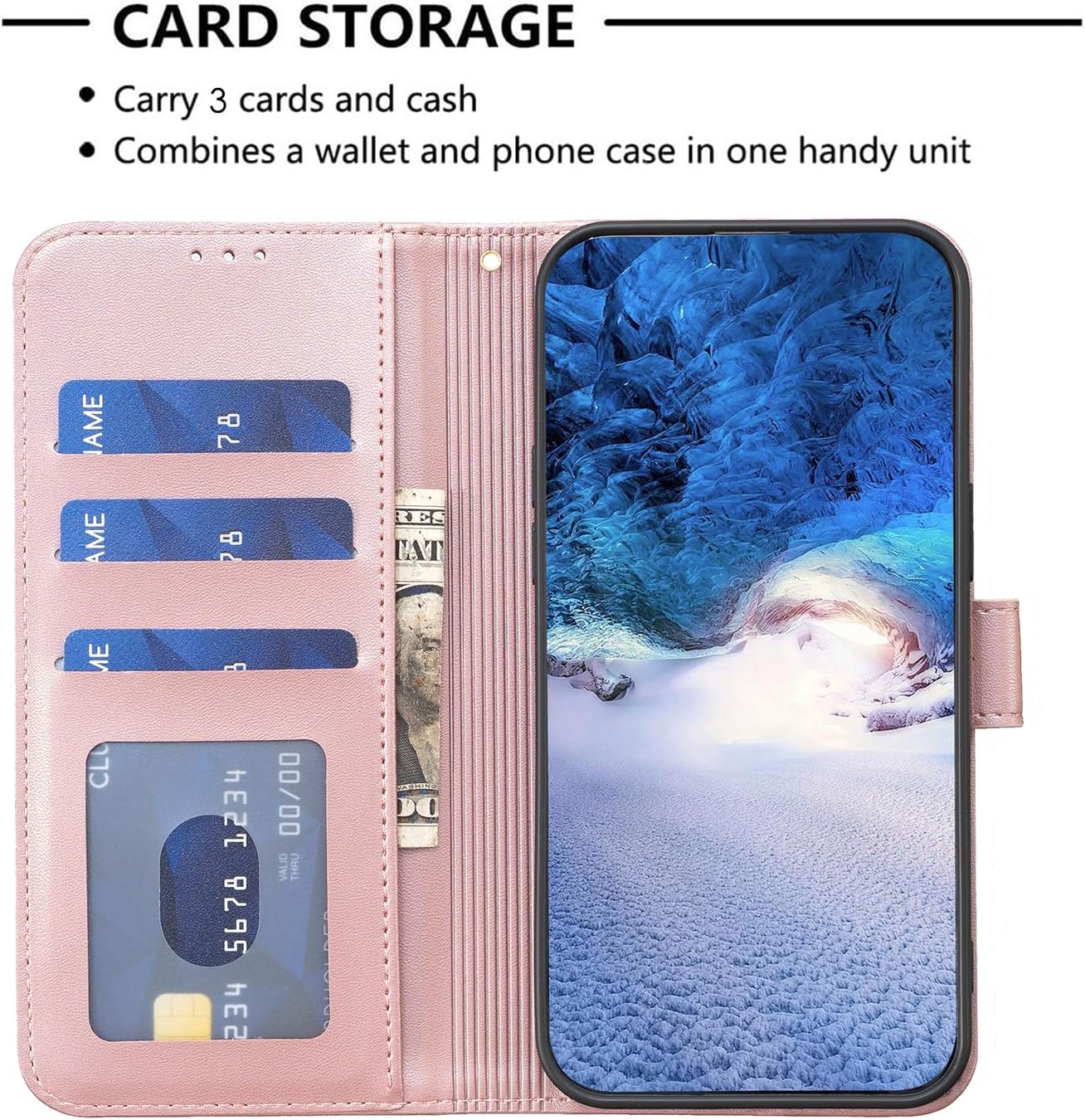 Wallet Leather Case for iPhone 16E, Embossed Four Leaf Clover Design, Magnetic Snap Wallet Case, Flip Shockproof Case Pink