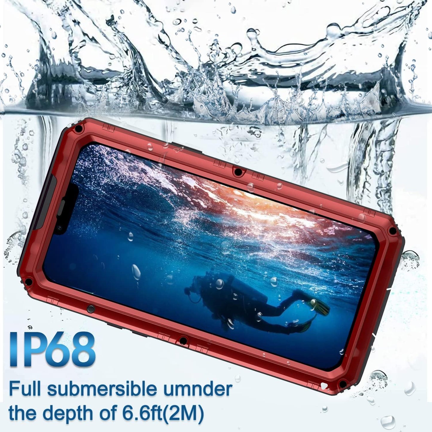 Case for iPhone 13 Pro max, 360° Waterproof IP68 Shockproof Hard Shell Metal Military Heavy Duty Rugged Protective Case for iPhone 13 Pro max Magnetic Wireless Charging Red