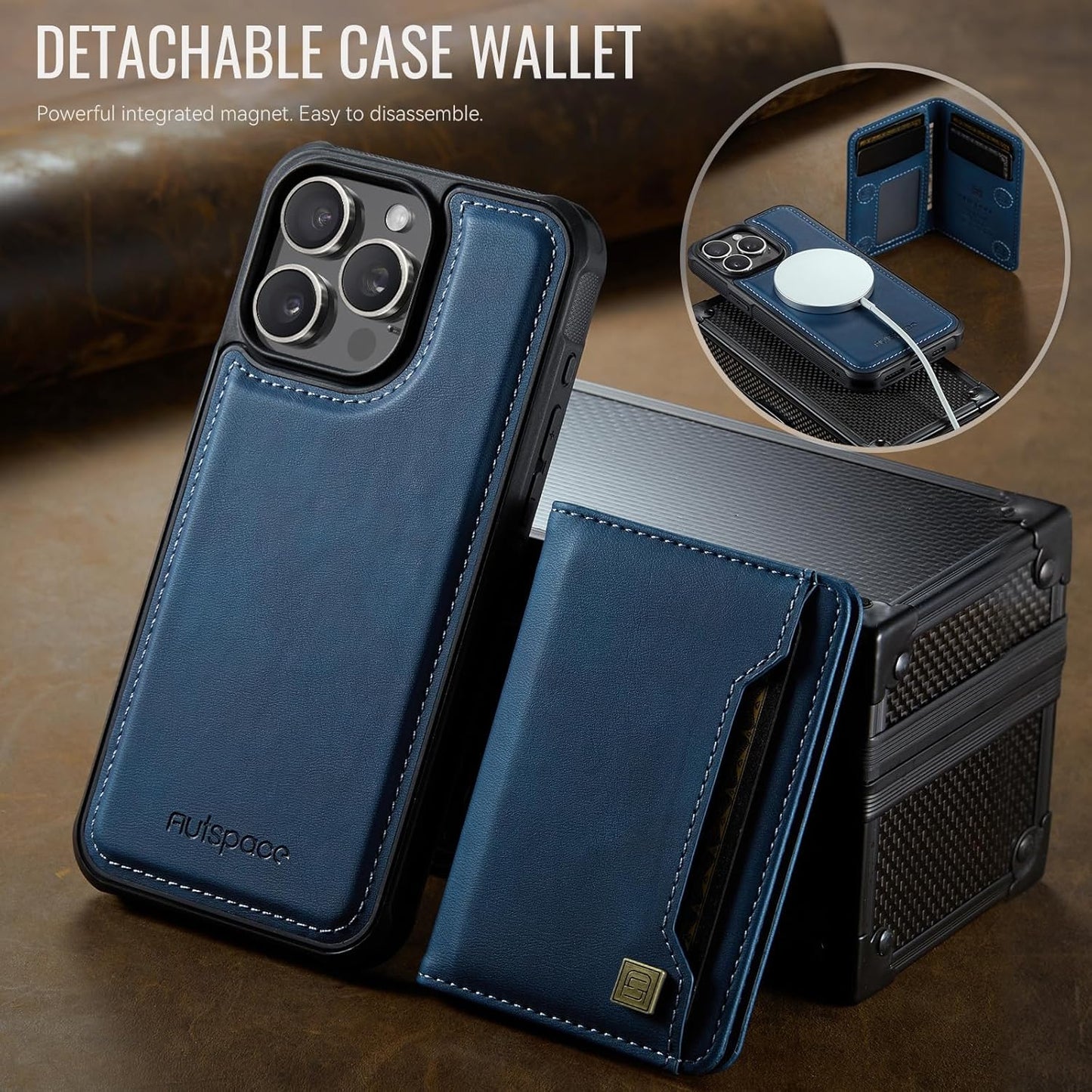 Double magnetic card holder mobile phone case for iPhone 14 Pro max, RFID (anti-theft), supports car magnetic suction function + multi-directional bracket Gray