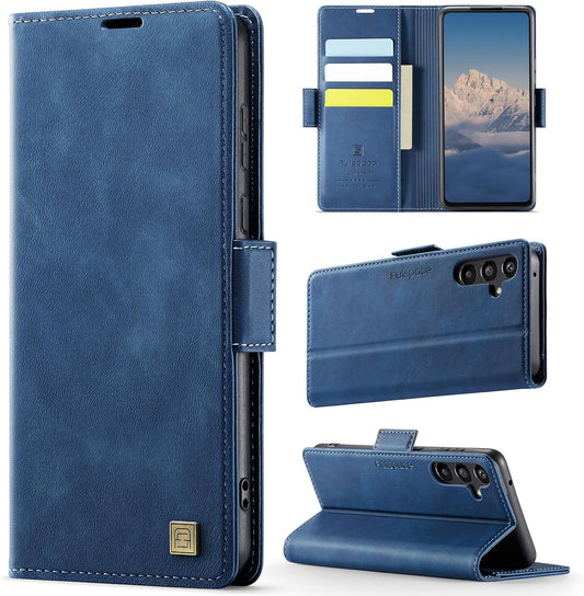 iTape Soft leather wallet case for Samsung Galaxy A55, RFID (anti-theft), wallet card slot flip cover stand for Samsung Galaxy A55 Support wireless charging Blue