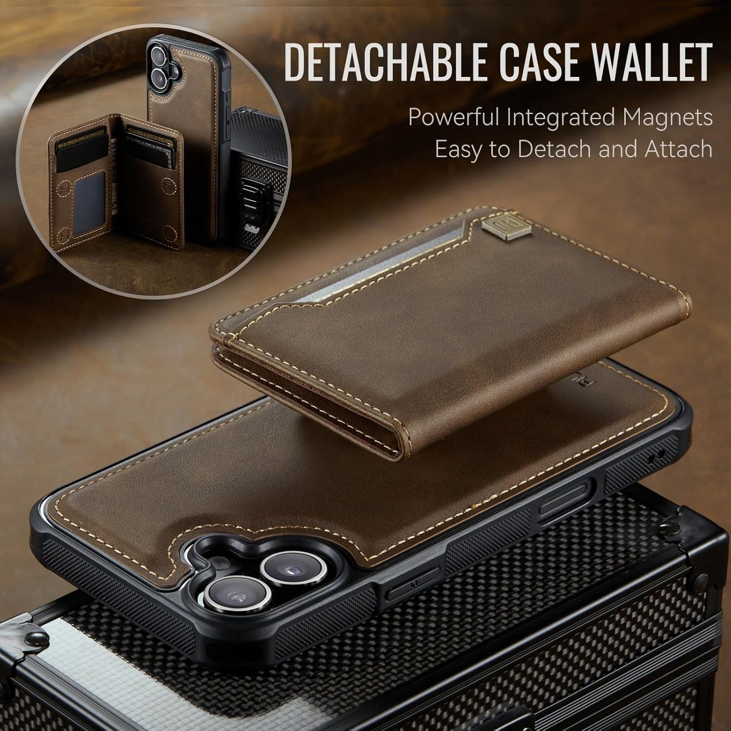 Double magnetic card holder mobile phone case for iPhone 16, RFID (anti-theft), supports car magnetic suction function + multi-directional bracket Blue