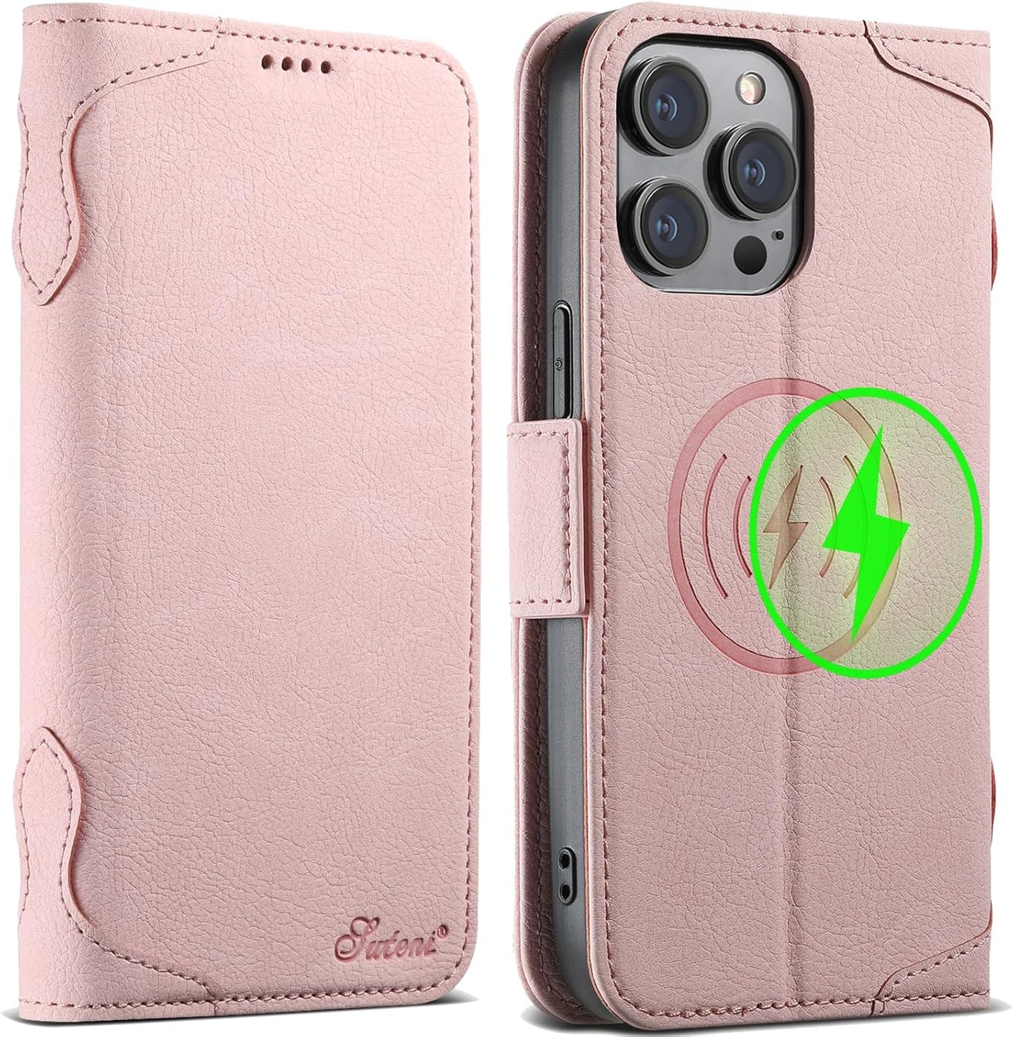 Wallet Case for iPhone 13 Pro Magsafe Charger Compatible, Magnetic Buckle Leather Case, Card Slot Stand Shock Cover Black