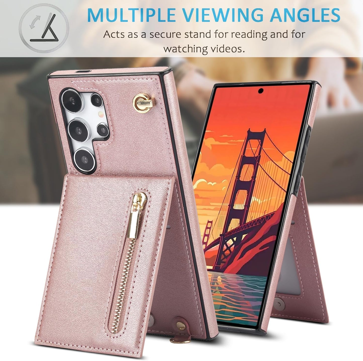 iTape Samsung Galaxy S24 Ultra Case Wallet, Zipper Coin Pouch, Credit Card Slot Holder, Wrist Strap, Samsung Galaxy S24 Ultra Case Adjustable Crossbody Lanyard [RFID Blocked]