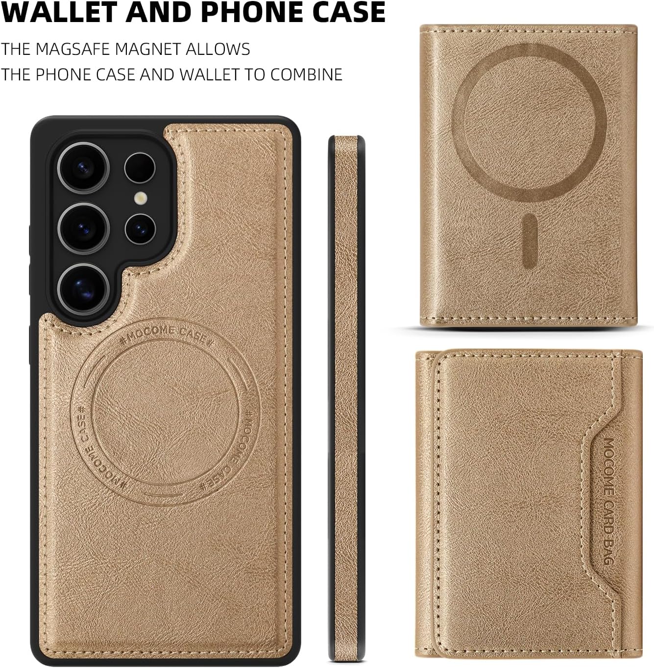 2 in 1 card holder phone case for Samsung Galaxy S25 Ultra, magnetic leather phone case magnetic car mount wireless charging, card holder holder Purple