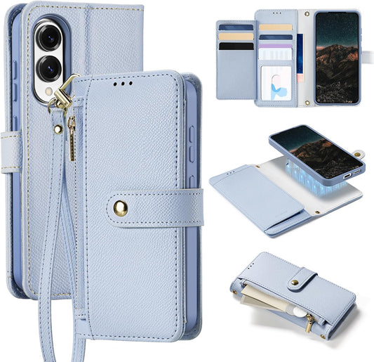 iTape Two-in-one magnetic mobile phone case for Samsung Galaxy S25 Edge, wallet-style mobile phone case with silicone shockproof protective shell supports wireless charging Light Blue
