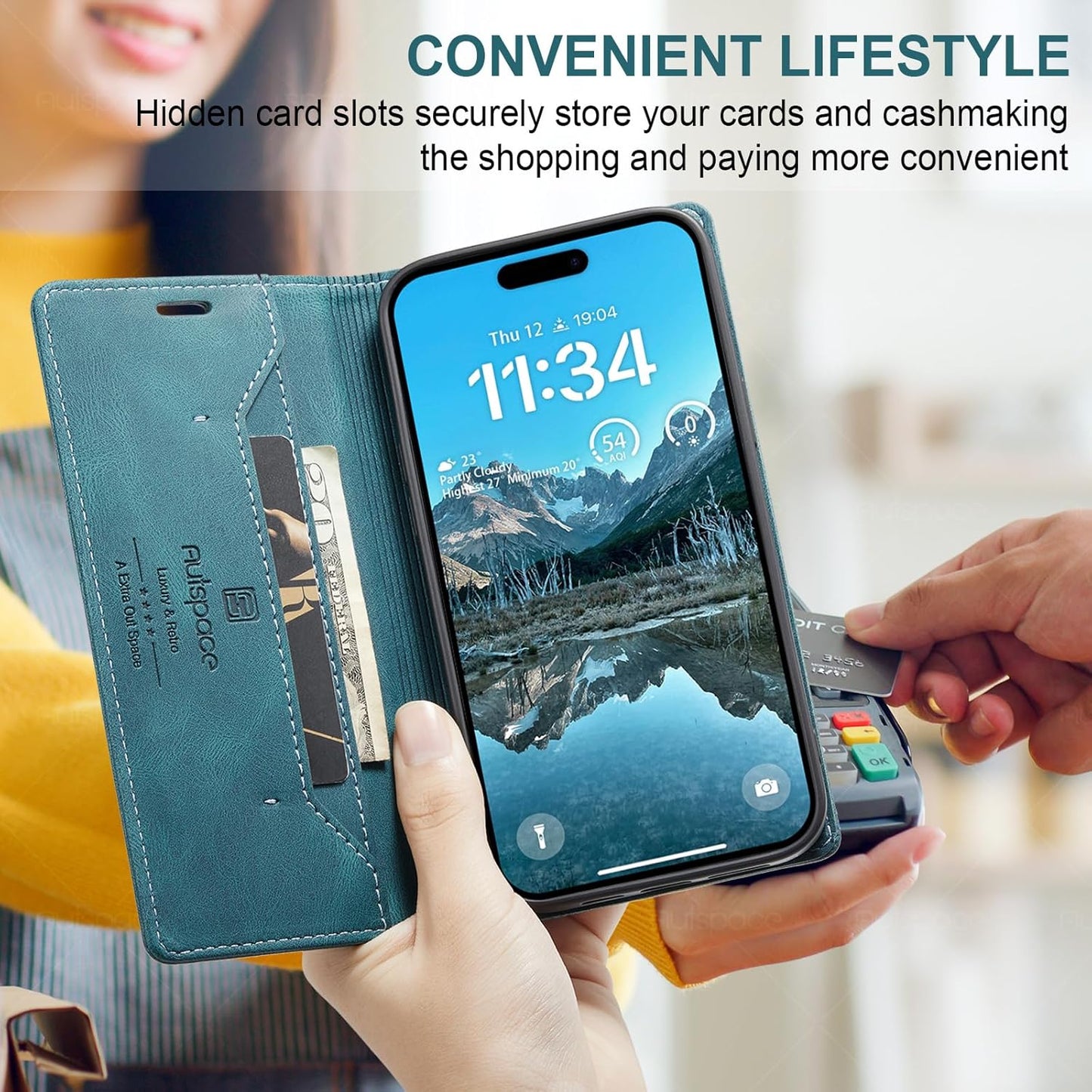 Retro frosted soft leather mobile phone case for iPhone 16 Plus, RFID (anti-theft swipe), wallet card slot flip cover stand, Green