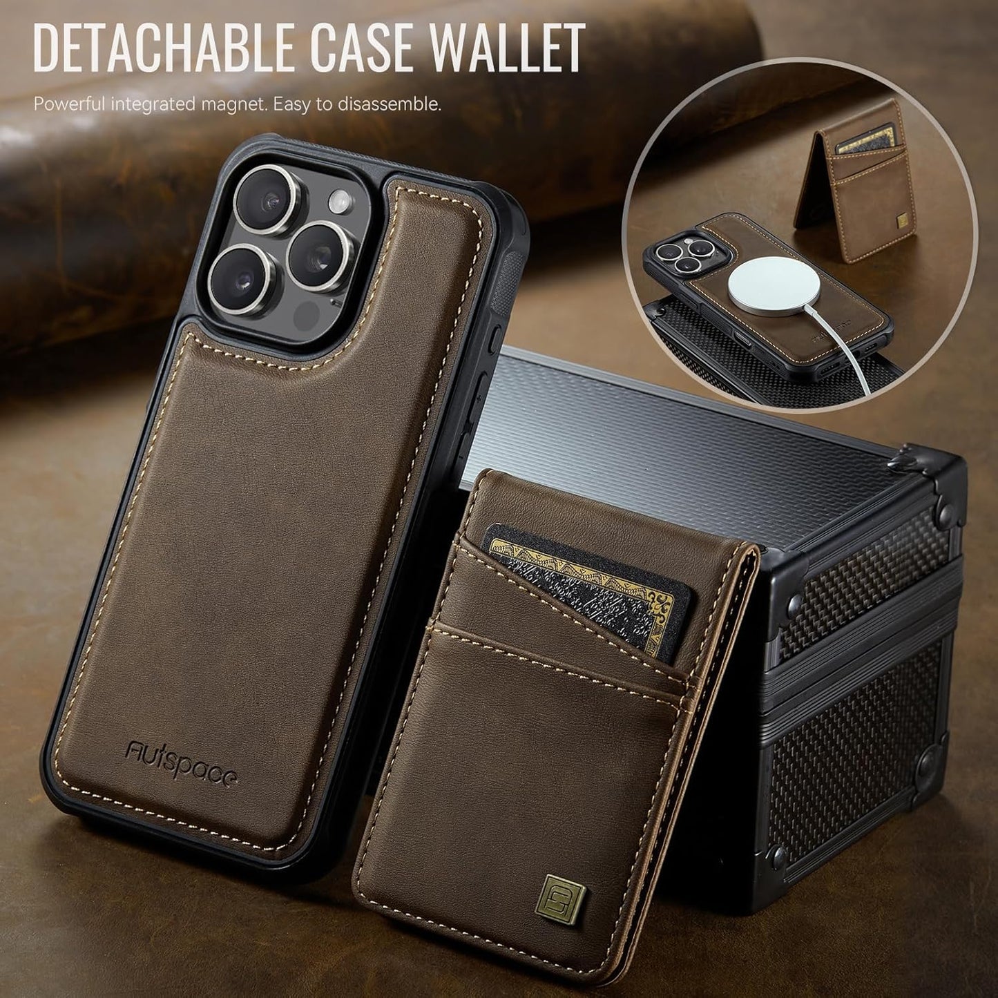 Up and down card holder mobile phone case suitable for iPhone 16 Pro, RFID (anti-theft), supports car magnetic suction function, card slot wallet holder Blue