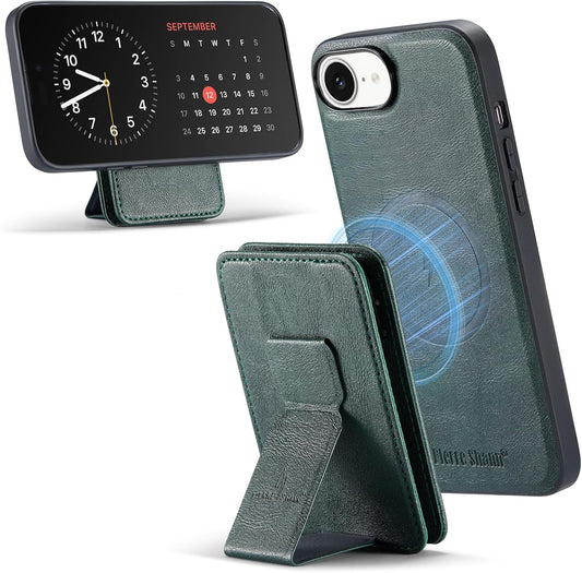 Magnetic Leather Phone Case for iPhone 16E, （RFID） Card Slot Wallet Flip Folding Stand, Wireless Charging Phone Case for iPhone 16E（RFID） Green