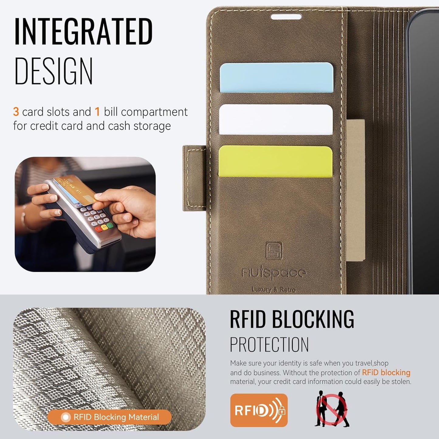 iTape Soft leather wallet case for Samsung Galaxy A35, RFID (anti-theft), wallet card slot flip cover stand for Samsung Galaxy A35 Support wireless charging Black