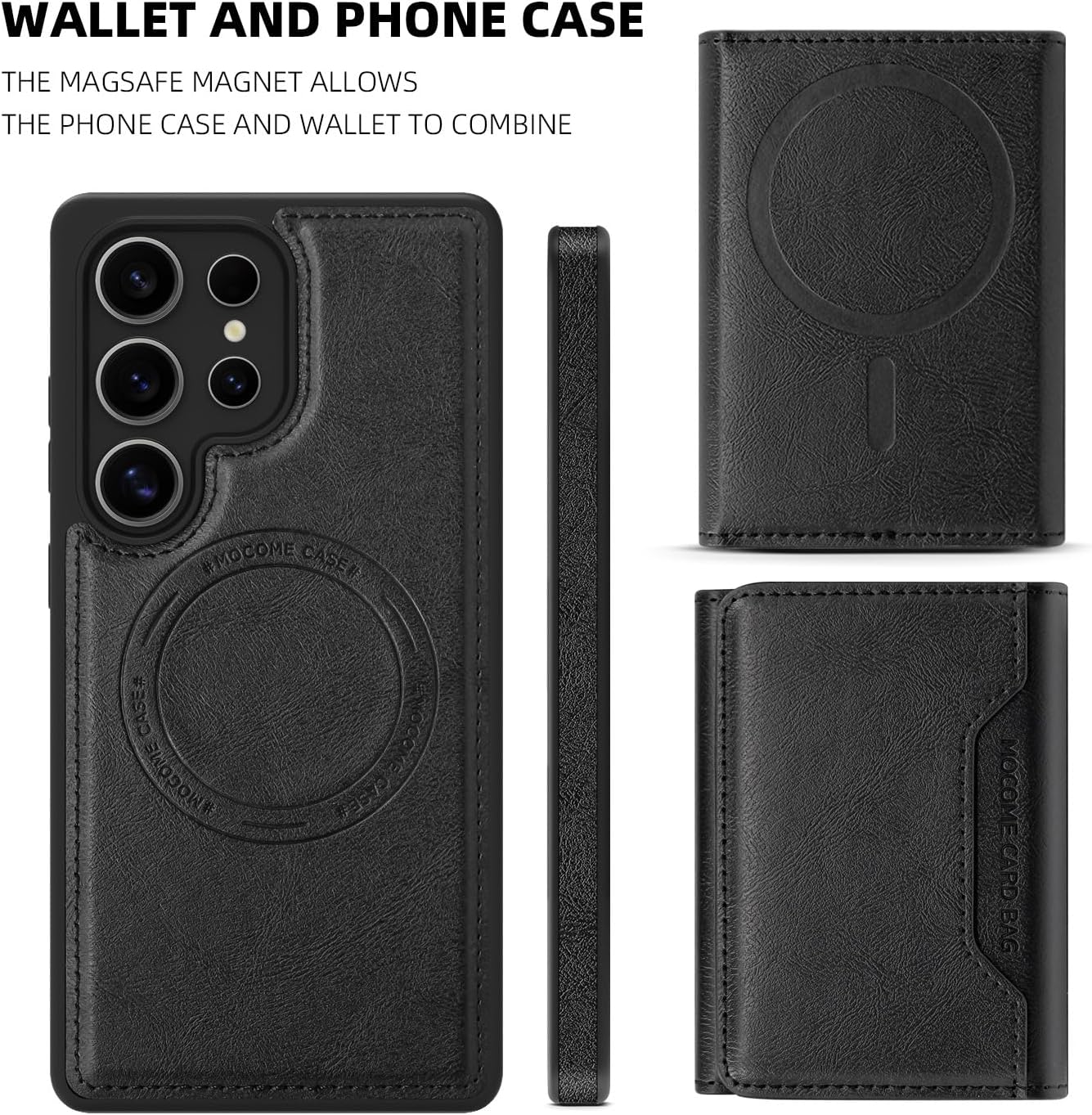 2 in 1 card holder phone case for Samsung Galaxy S25 Ultra, magnetic leather phone case magnetic car mount wireless charging, card holder holder Purple