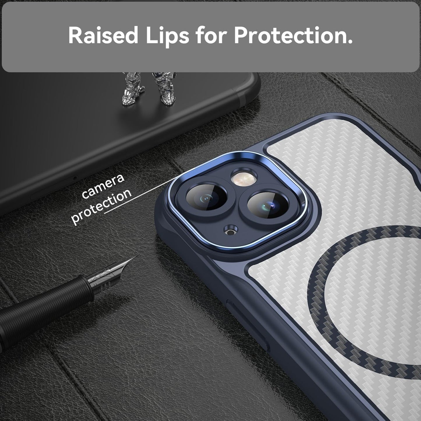 Magnetic carbon fibre case for iPhone 14, support wireless charging, carbon fibre shockproof slim case Black