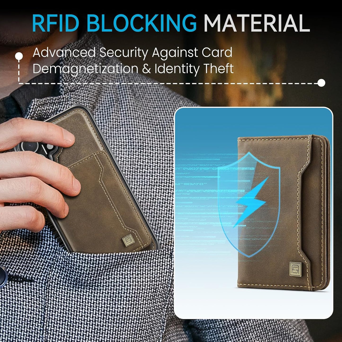 Double magnetic card holder mobile phone case for iPhone 16, RFID (anti-theft), supports car magnetic suction function + multi-directional bracket Blue