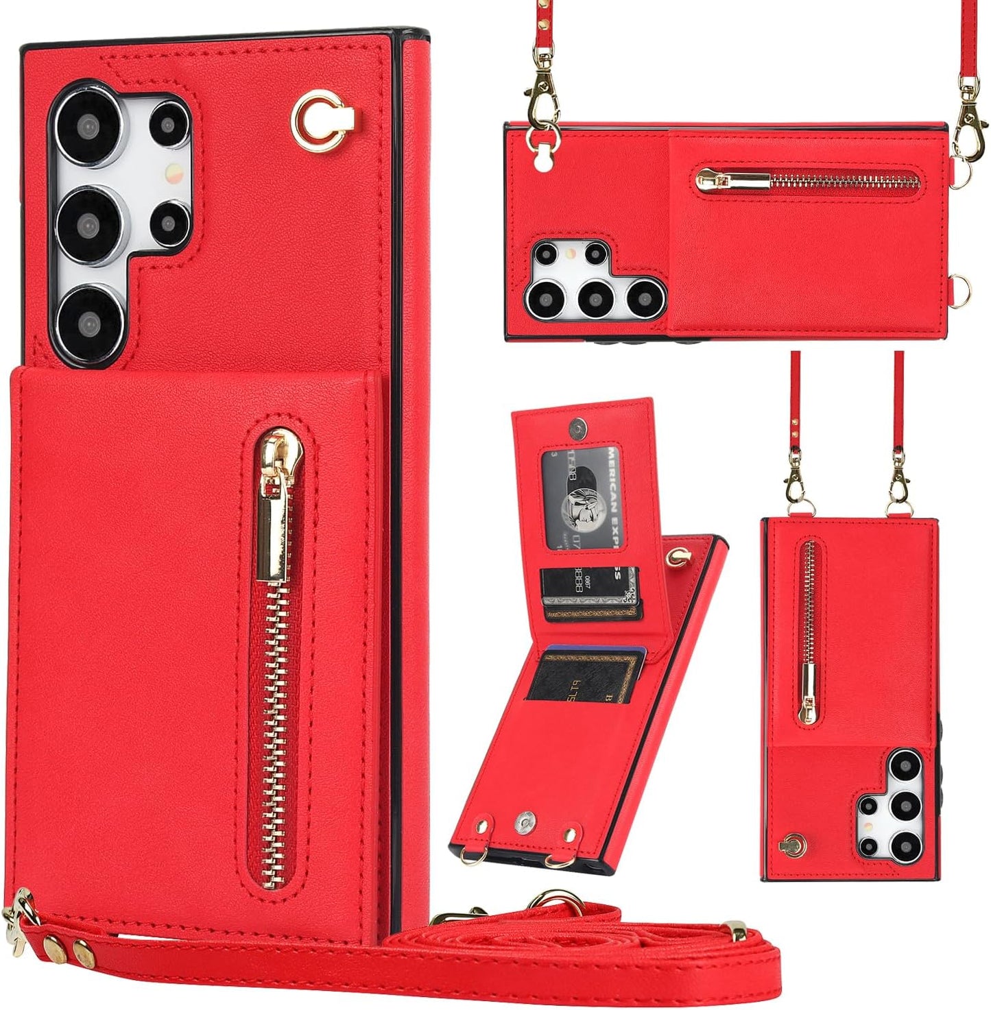iTape Samsung Galaxy S24 Ultra Case Wallet, Zipper Coin Pouch, Credit Card Slot Holder, Wrist Strap, Samsung Galaxy S24 Ultra Case Adjustable Crossbody Lanyard [RFID Blocked]