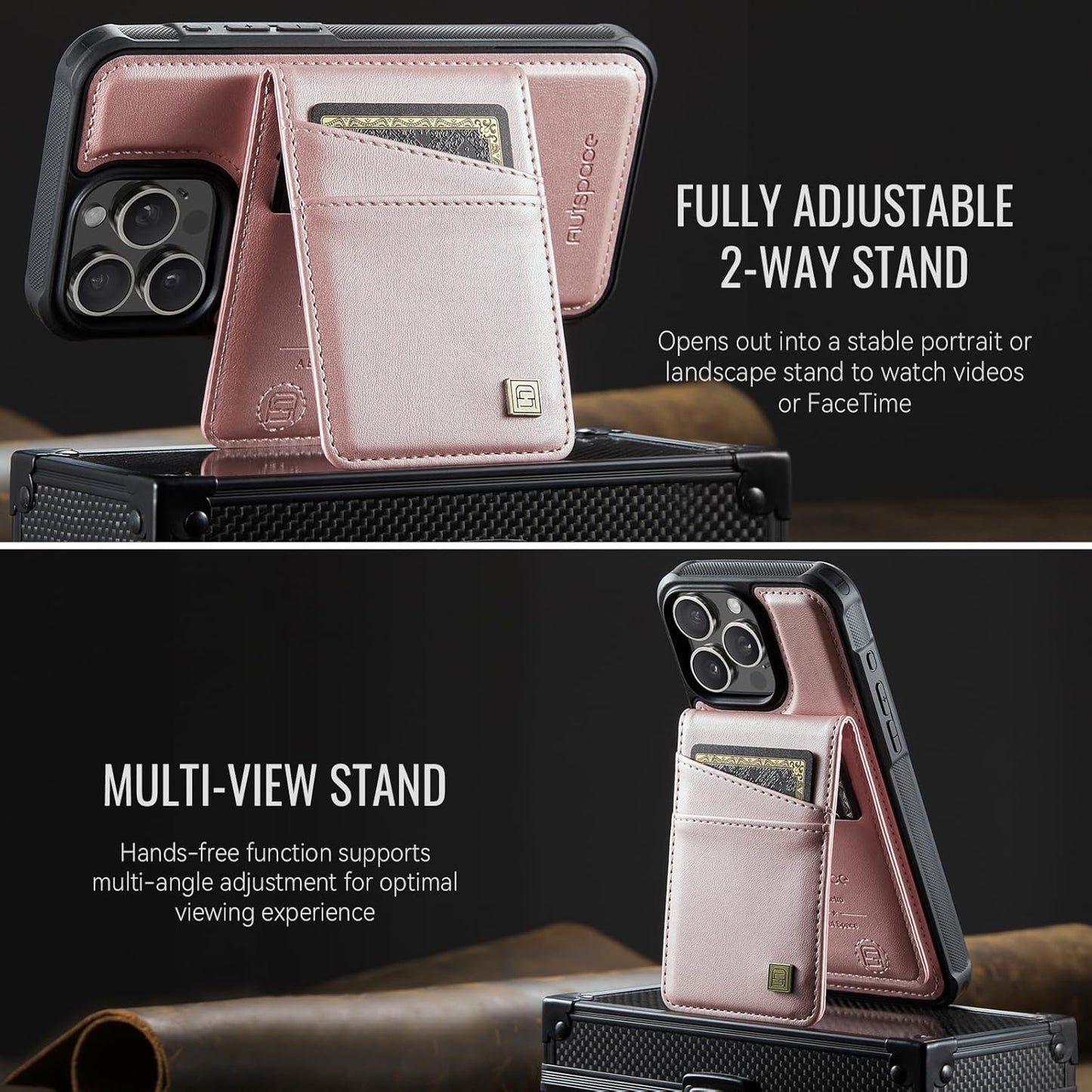 Up and down card holder mobile phone case suitable for iPhone 14 Pro max, RFID (anti-theft), supports car magnetic suction function, card slot wallet holder Black