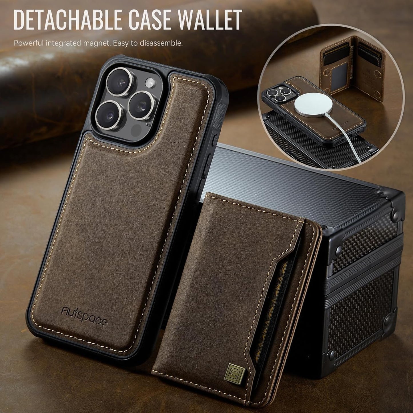 Double magnetic card holder mobile phone case for iPhone 14 Pro max, RFID (anti-theft), supports car magnetic suction function + multi-directional bracket Gray