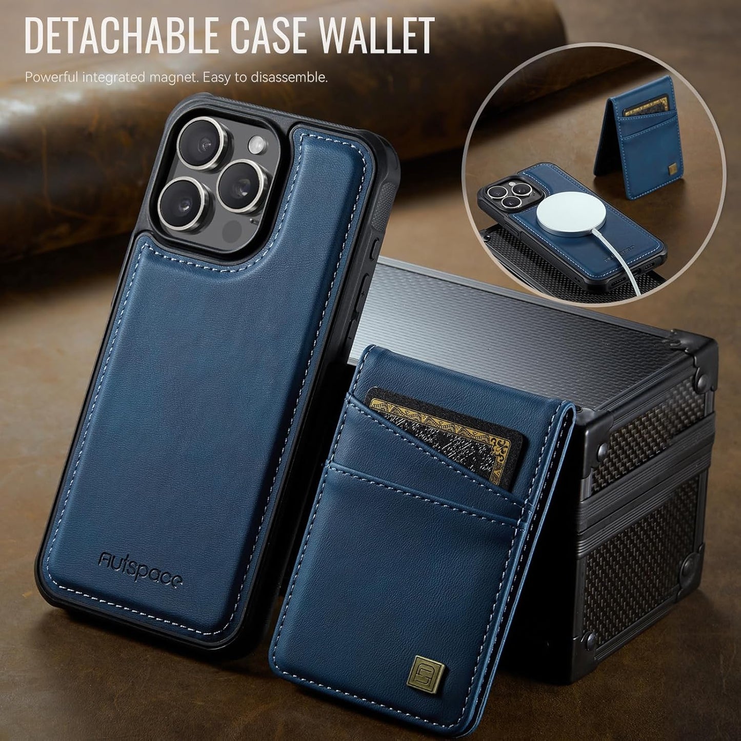 Up and down card holder mobile phone case suitable for iPhone 14 Pro max, RFID (anti-theft), supports car magnetic suction function, card slot wallet holder Black
