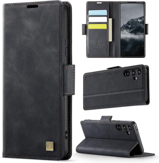 iTape Soft leather wallet case for Samsung Galaxy A35, RFID (anti-theft), wallet card slot flip cover stand for Samsung Galaxy A35 Support wireless charging Black
