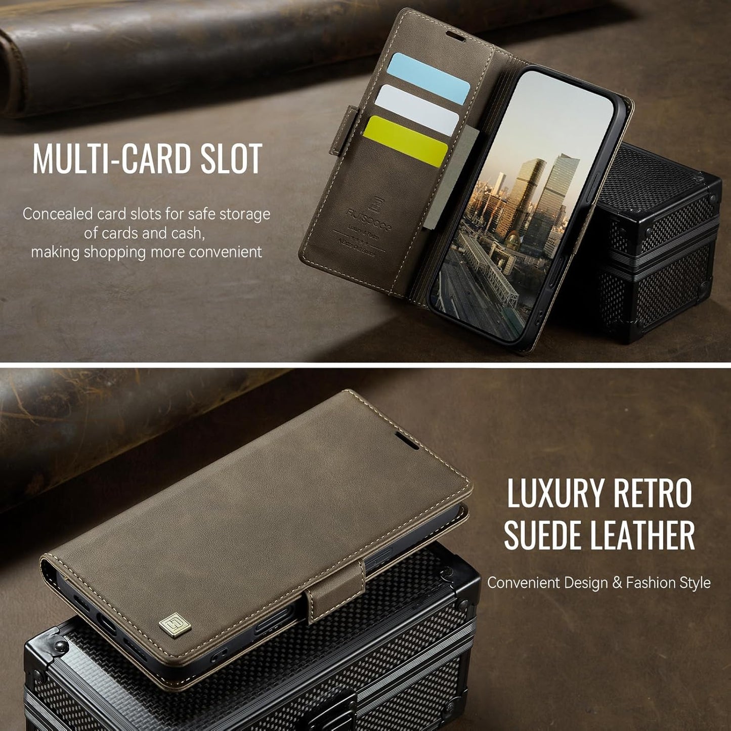 Soft leather wallet case for iPhone 16, RFID (anti-theft), wallet card slot flip cover stand for iPhone 16 Support wireless charging Rose Gold