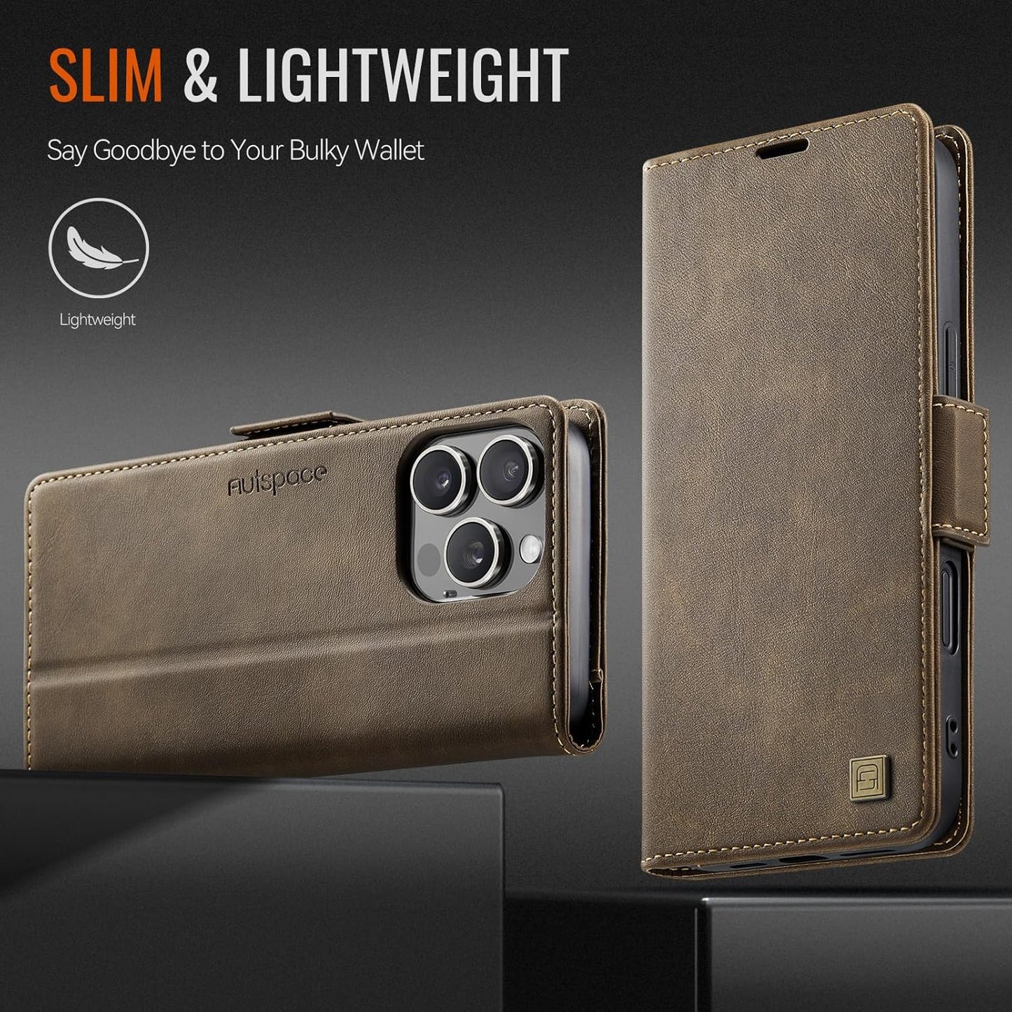 Soft leather wallet case for iPhone 16 Pro max, RFID (anti-theft), wallet card slot flip cover stand for iPhone 16 Pro max Support wireless charging Brown