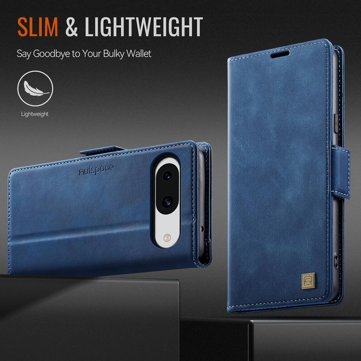 iTape Soft leather wallet case for Google Pixel 8a, RFID (anti-theft), wallet card slot flip cover stand for Google Pixel 8a Support wireless charging Blue