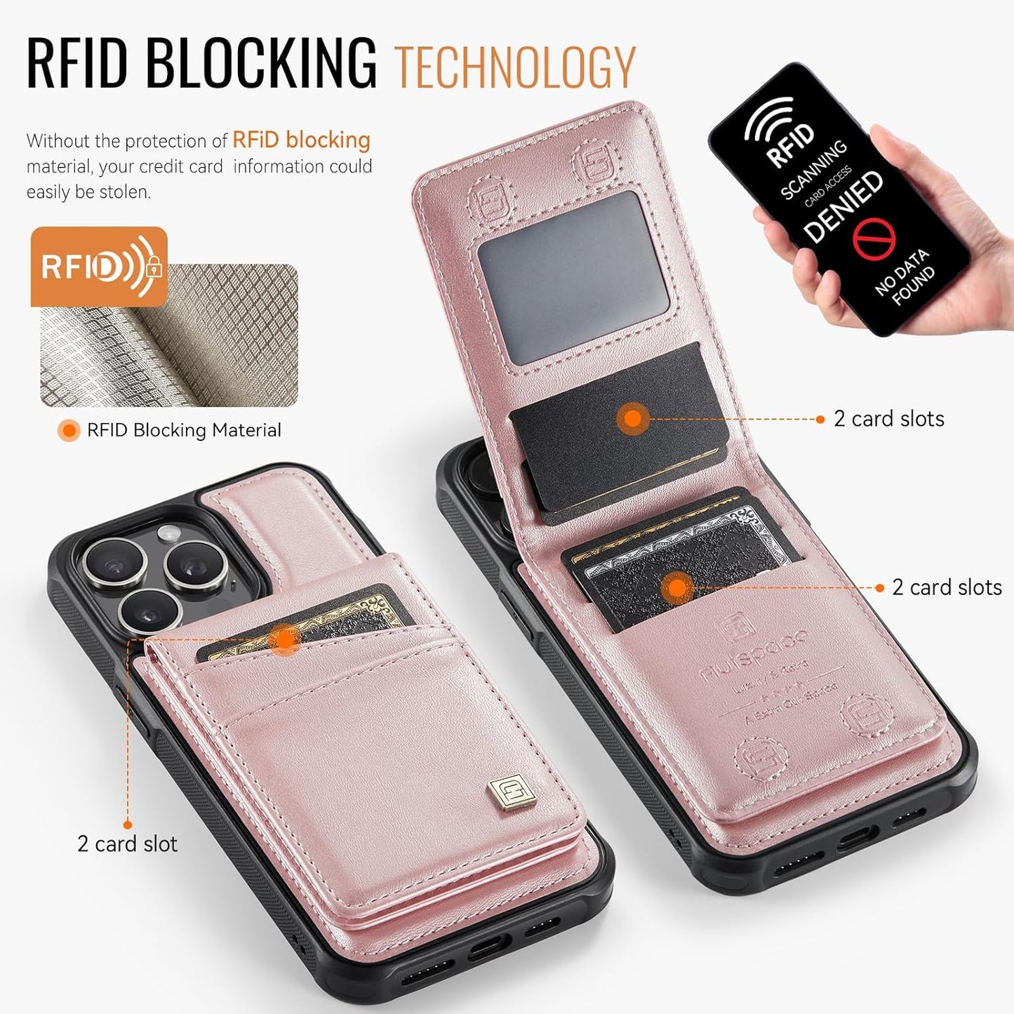 Up and down card holder mobile phone case suitable for iPhone 14 Pro max, RFID (anti-theft), supports car magnetic suction function, card slot wallet holder Black