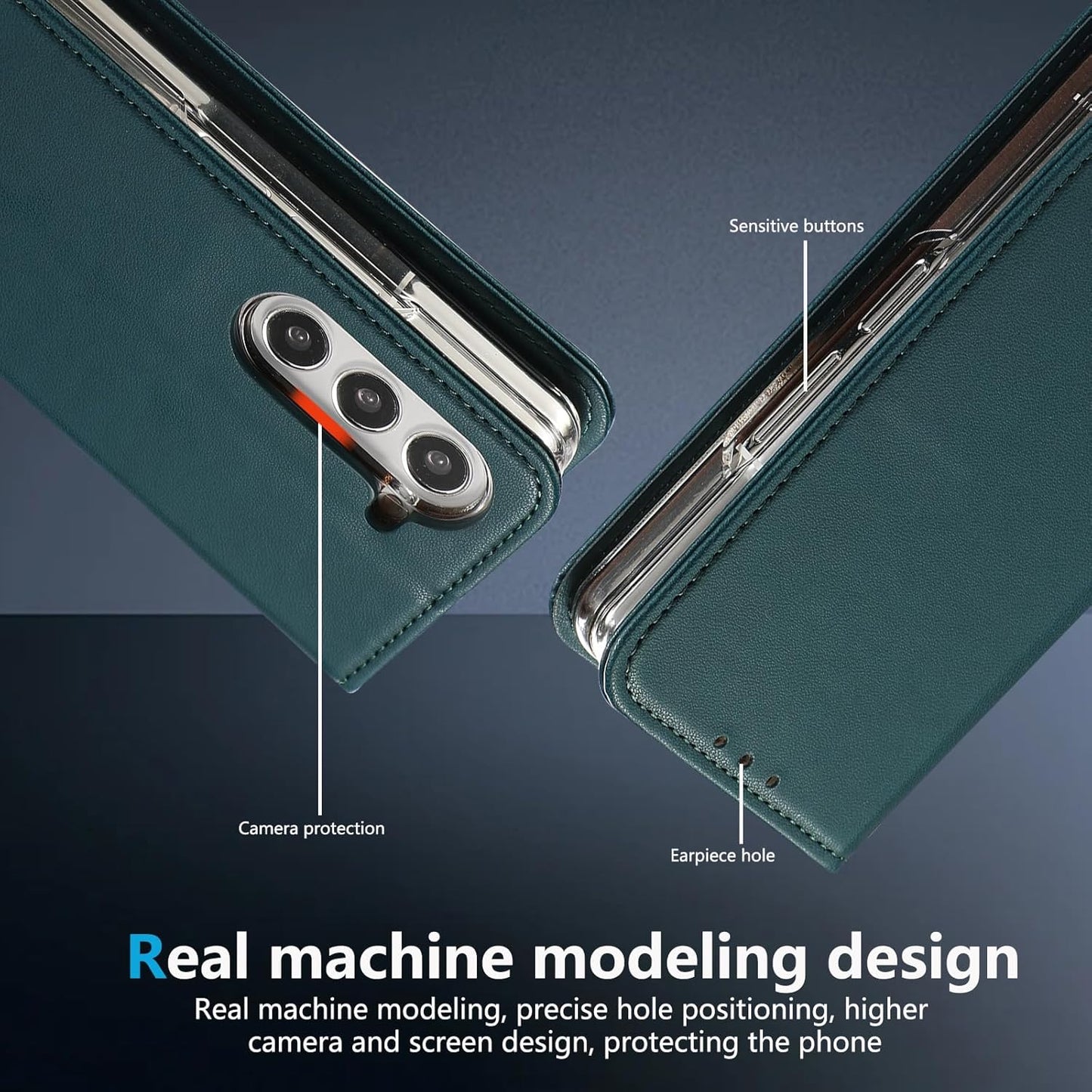 iTape Magnetic Leather Case for Samsung Galaxy Z Fold5, RFID Anti-theft Wallet Phone Case, Multi-Card Slot Magnetic Flip Cover Green