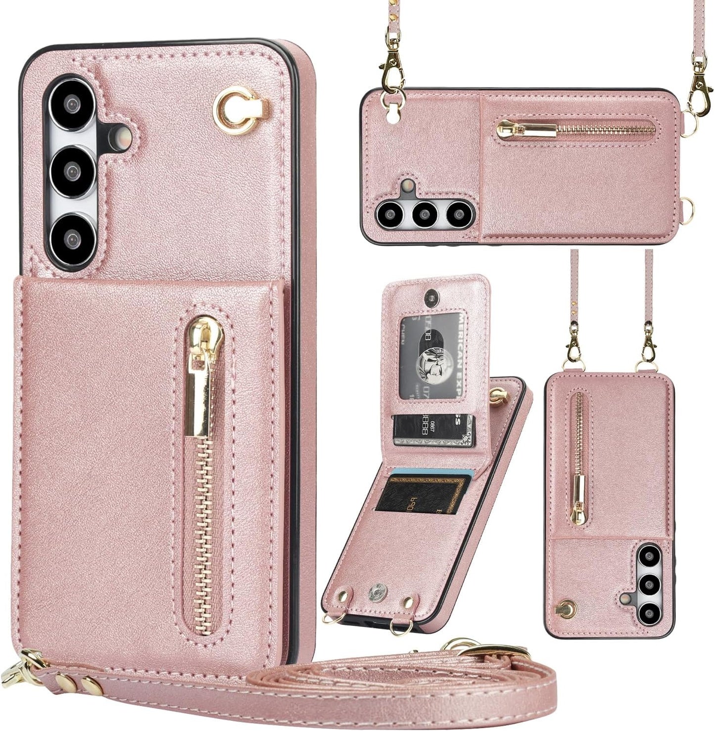 iTape Samsung Galaxy S24 plus Case Wallet, Zipper Coin Pouch, Credit Card Slot Holder, Wrist Strap, Samsung Galaxy S24 plus Case Adjustable Crossbody Lanyard [RFID Blocked] Purple