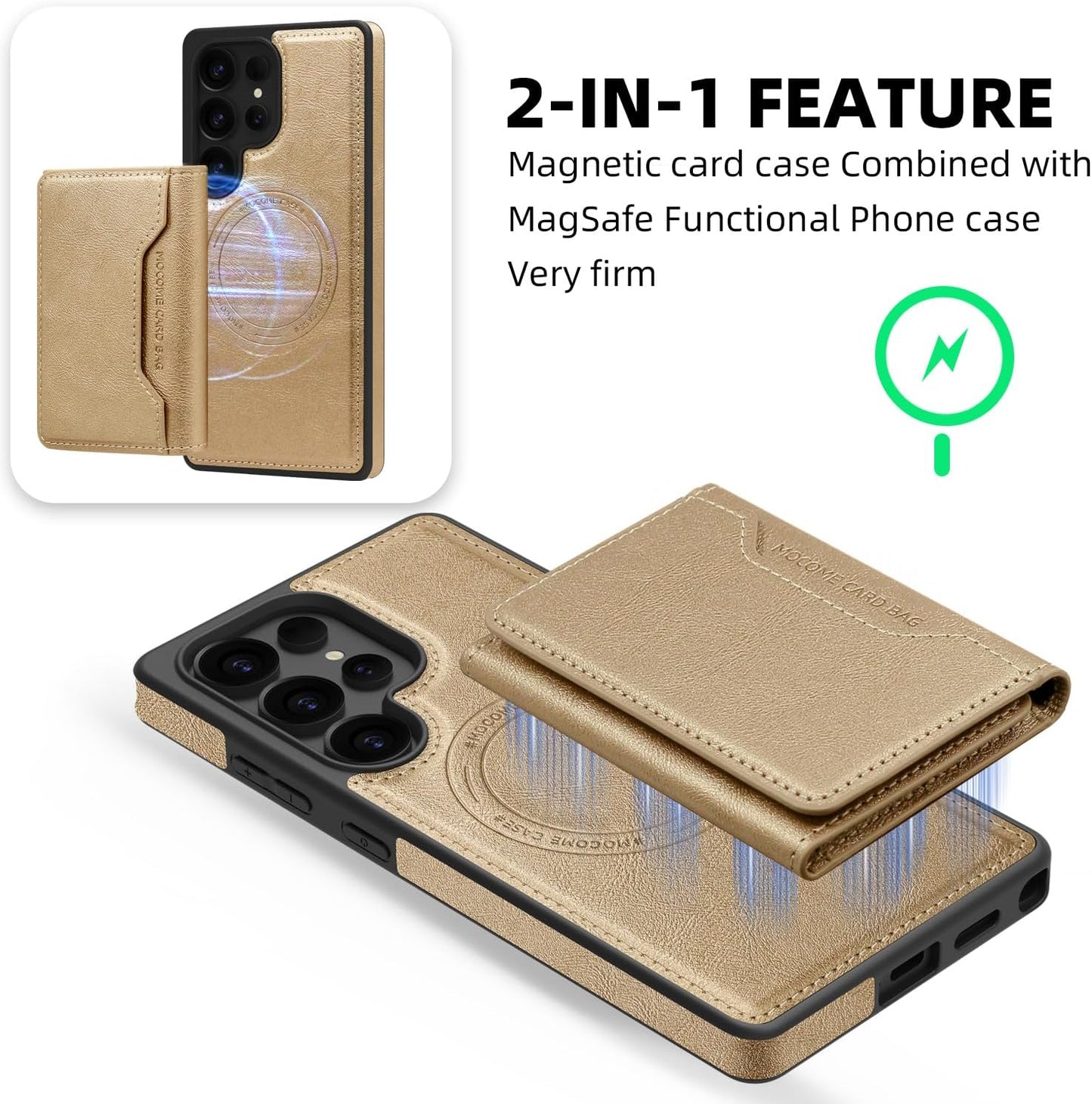 2 in 1 card holder phone case for Samsung Galaxy S25 Ultra, magnetic leather phone case magnetic car mount wireless charging, card holder holder Purple